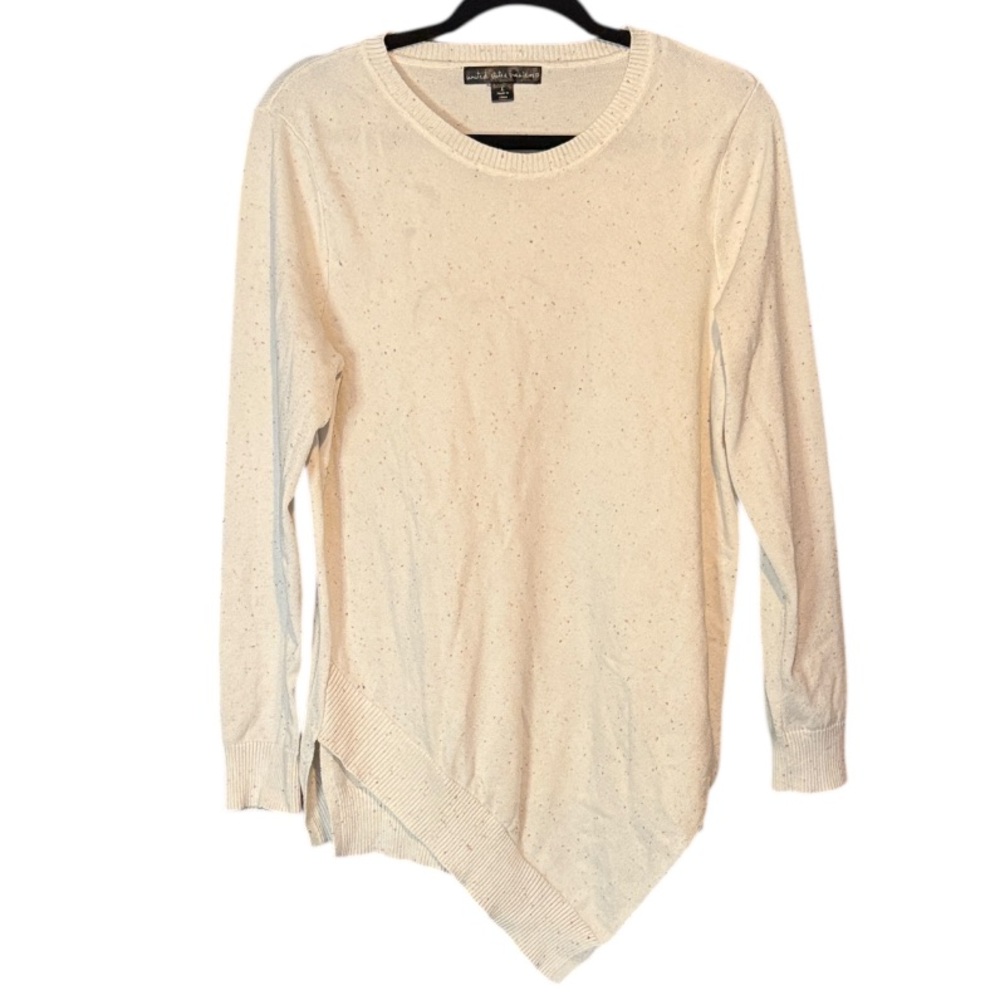 🖤 United States Sweaters White Speckled Asymmetrical Hem Sweater